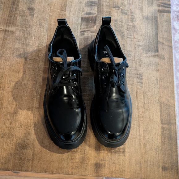 Zara Black Platform Lace-Up Shoes - Picture 1 of 5